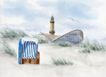 Poster DIN-A4 Lighthouse Warnemünde teapot beach chair WA6